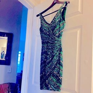 Scala green sequin beaded silk mini dress size 0 or XS